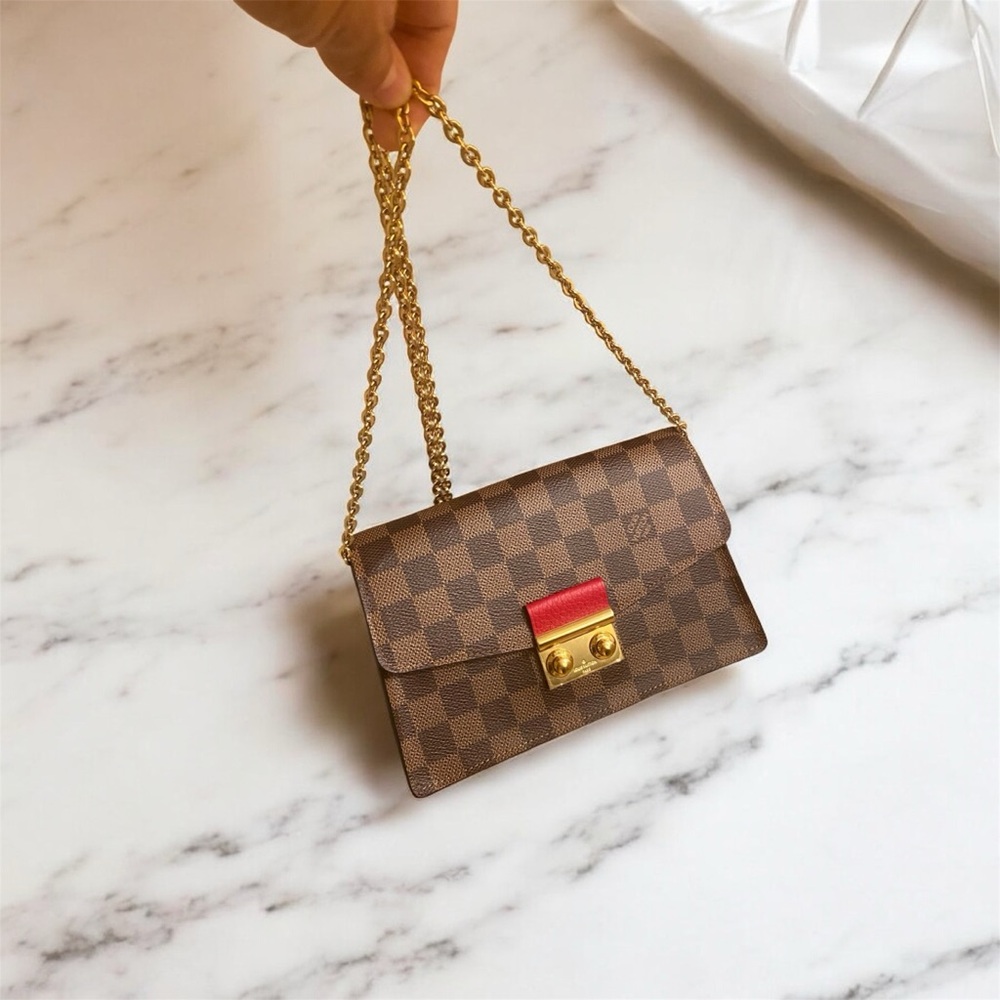 Louis Vuitton Damier Ebene Croisette chain Crossbody Bag with Gold Chain